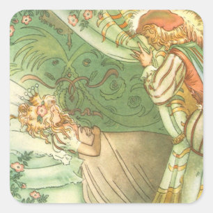 Sticker Carré Princesse de la Belle au Bois Dormant, Conte de Fé