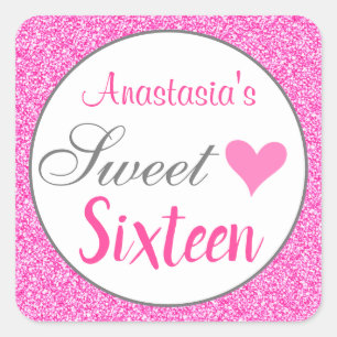 Sticker Carré Princesse Féminine Glamour Rose Pailleté Sweet Sei