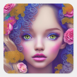 Sticker Carré Princesse Fleur inspirée par la culture ukrainienn