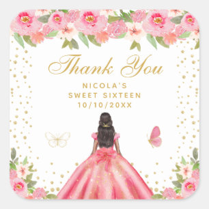 Sticker Carré Princesse Fleur Rose Peau Sombre Douze Ans