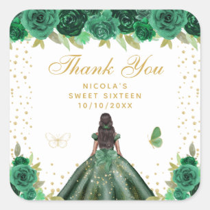Sticker Carré Princesse Fleur Verte Peau Foncée Sweet Sixteen