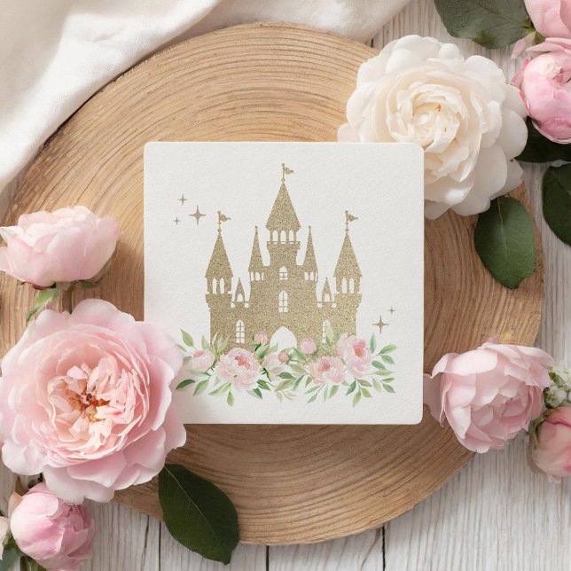 Sticker Carré Princesse Florale Rose Et Or Anniversaire (Créateur téléchargé)