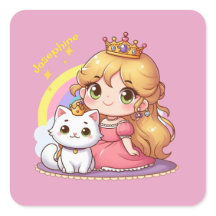 princesse mignonne personnalisable avec chat blanc