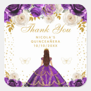 Sticker Carré Princesse Quinceañera Florale Violette