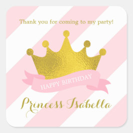 Sticker Carré Princesse Tiara rose et or Anniversaire