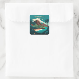 Sticker Carré Princeville Kauai Hawaii Beach Mounts Retro