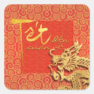 Sticker Carré Printemps Dragon vietnamien Nouvel An 2024 S