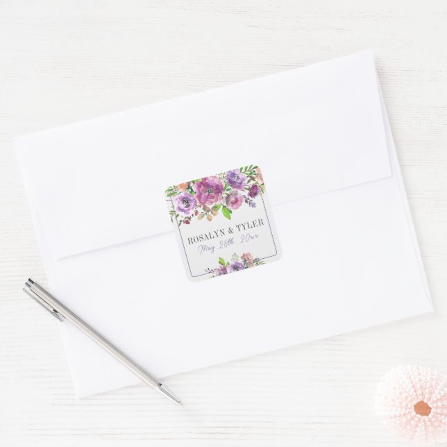 Sticker Carré Printemps fleurs florales violet bracelet violet M (Enveloppe)