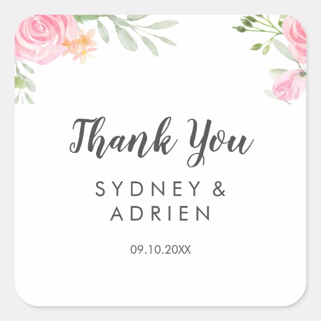 Sticker Carré Printemps Peony Mariage Merci Favoriser (Devant)