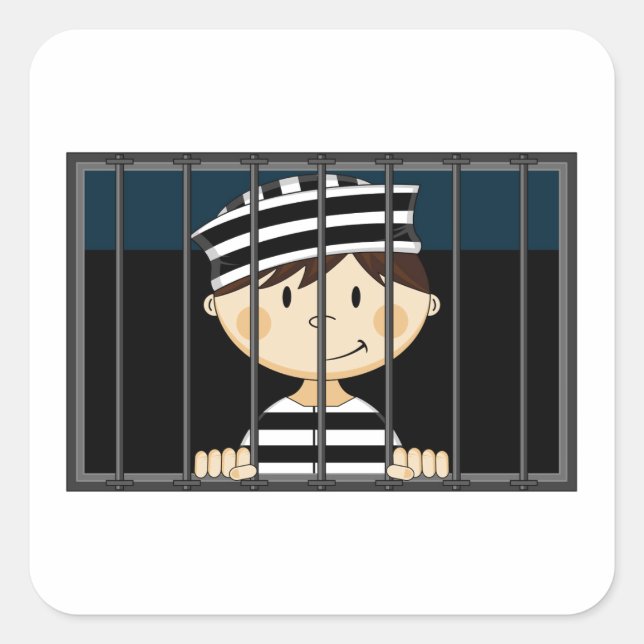 Sticker Carré Prisonnier de dessin en cellule de prison (Devant)