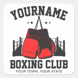 Sticker Carré Pro Boxer AJOUTER NOM Gants rouges Boxer Ring Trai