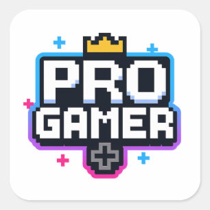 Sticker Carré PRO GAMER — Insigne Pixel Art 8 bits