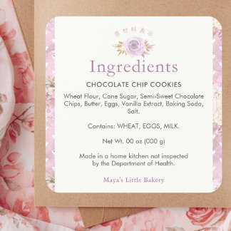 Sticker Carré Produit Ingrédients de Boulangerie Fleuris Rose Po