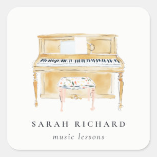 Sticker Carré Professeur de Musique Élégant à l'Aquarelle Pianis