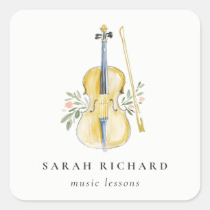 Sticker Carré Professeur de musique élégant à l'aquarelle violon