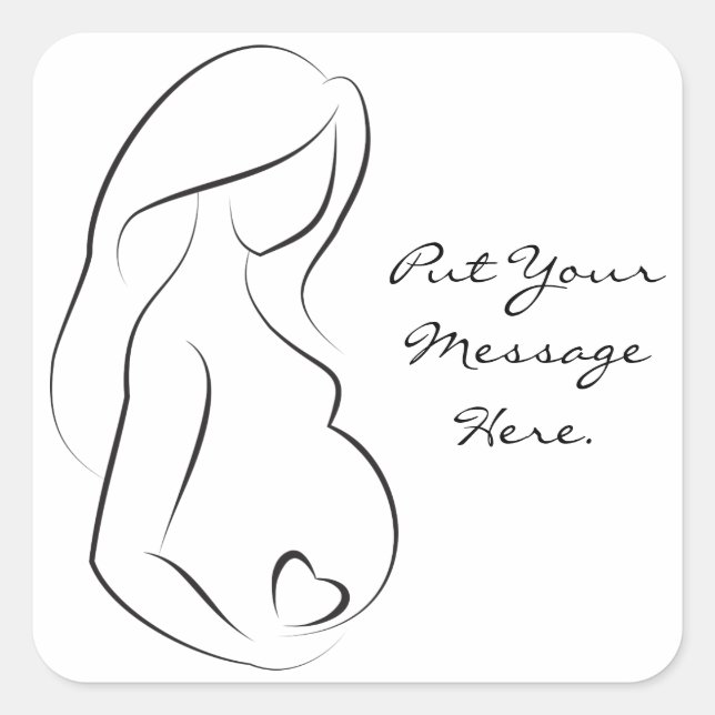 Sticker Carré Profil Femme Enceinte Coeur ventre (Devant)