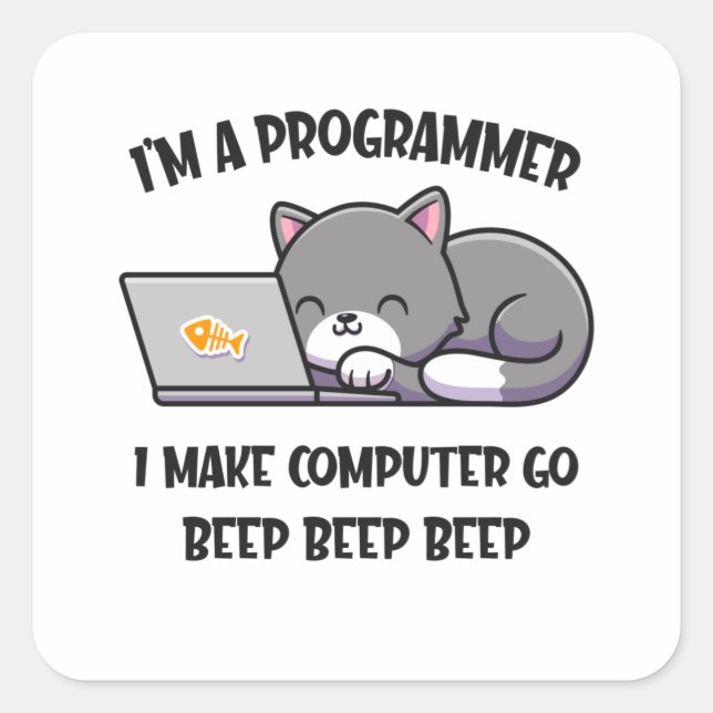 Sticker Carré Programmeur de chat Coder Funny Computer Scientifi (Devant)