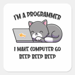 Sticker Carré Programmeur de chat Coder Funny Computer Scientifi