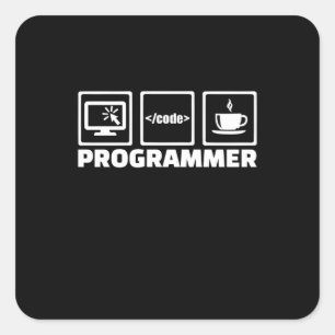Sticker Carré Programmeur Écrire Code Et Boire Café
