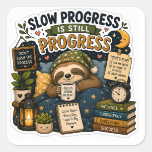 Sticker Carré Progrès Lent Est Toujours Un Progrès – Cozy Sloth