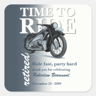 Sticker Carré Promenade en moto bleue classique Fête de retraite