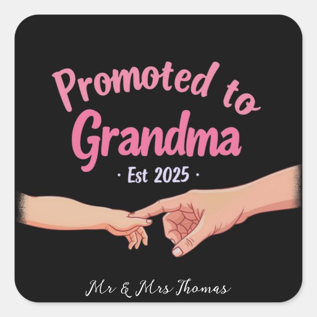 Sticker Carré Promu à grand-mère Etabli 2025 Faire-part (Devant)