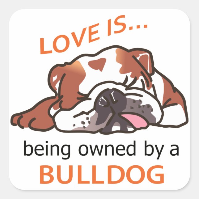 Sticker Carré Propriété d'un Bulldog (Devant)