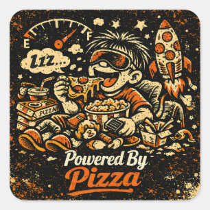 Sticker Carré Propulsé par Pizza – Fierté de l'humour du carbura