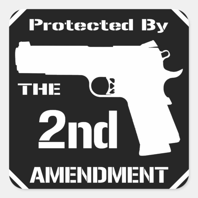 Sticker Carré Protégé par le deuxième amendement .png (noir) (Devant)