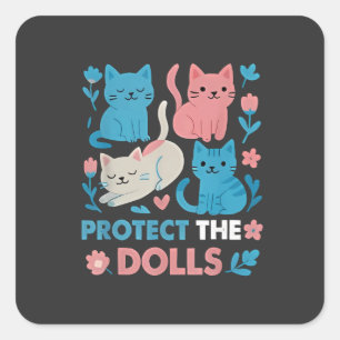 Sticker Carré Protéger l'égalité des poupées Trans LGBT chats Lo