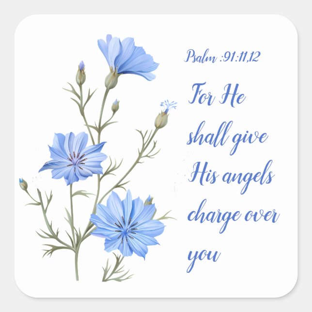Sticker Carré Psalm 91  He Shall Give His Angels Inspirational (Devant)