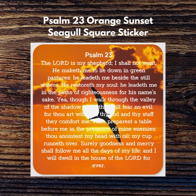Sticker Carré Psaume 23 Orange Sunset Seagull (Psalm 23 Orange Sunset Seagull Square Stickers)