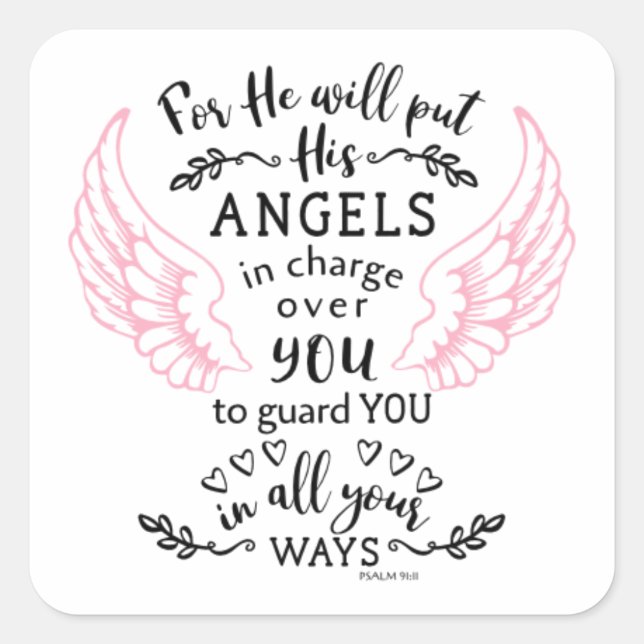 Sticker Carré Psaume 91:11 Bible Scripture Verse Angels Guardian (Devant)