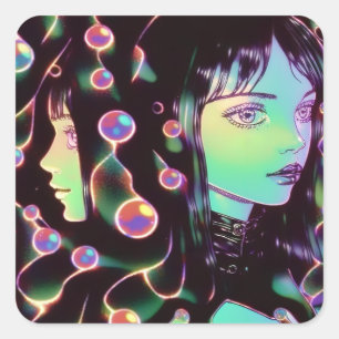 Sticker Carré Psychedélique Anime Girl