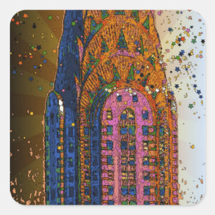 Sticker Carré Psychedlic NYC : Chrysler Building Top Closeup #1