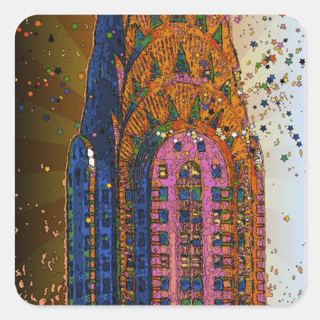 Sticker Carré Psychedlic NYC : Chrysler Building Top Closeup #1 (Devant)