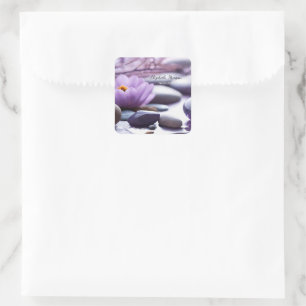 Sticker Carré Psychologue Thérapeute Pierres Zen, Lotus Violet