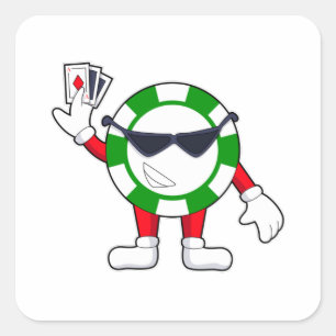 Sticker Carré Puce de poker avec cartes Poker