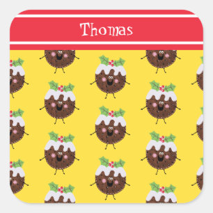 Sticker Carré Pudding de Noël personnalisé