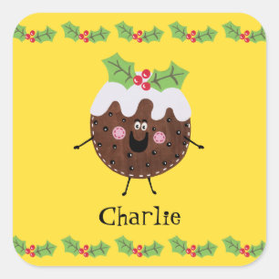 Sticker Carré Pudding de Noël personnalisé