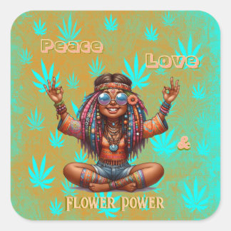 Sticker Carré Puissance de la fleur chic hippie-moi colorée