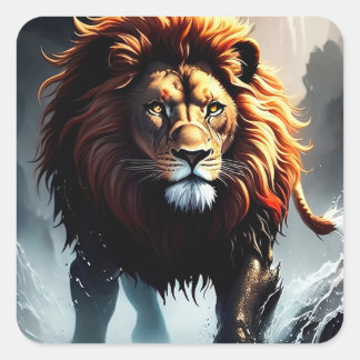 Sticker Carré Puissant Lion Marchant Sur L'Eau
