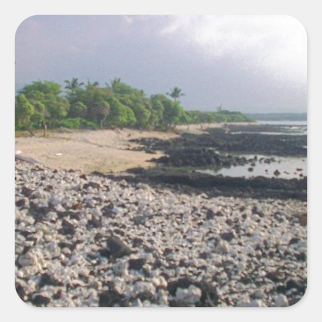 Sticker Carré PunaluGu Plage de sable noir Hawaii Big Island (Devant)