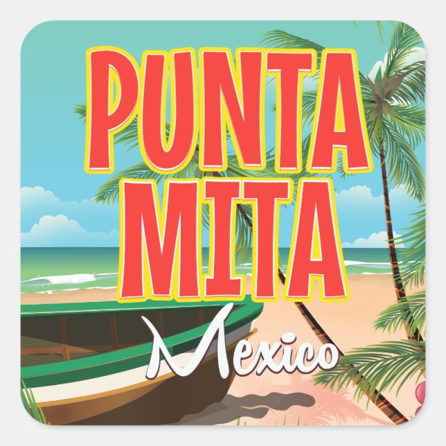 Sticker Carré Punta Mita Mexican beach poster. (Devant)