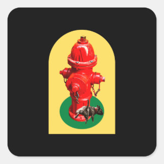Sticker Carré Puppy Dog Peeing On Fire Hydrant