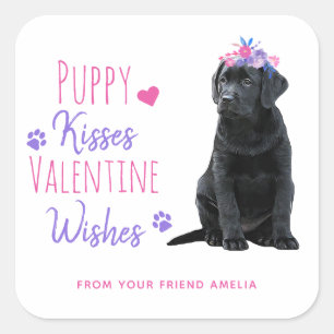 Sticker Carré Puppy Kisses Valentine Wishes Kids Valentines Day