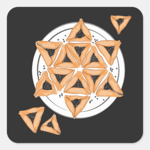 Sticker Carré Purim Hamantash Hamantaschen Étoile juive