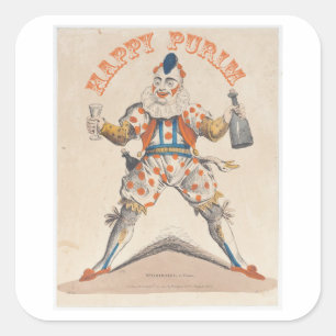 Sticker Carré Purim. Joyeux Clown. Lechaim