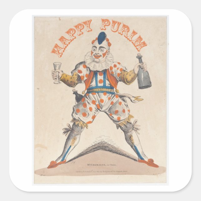 Sticker Carré Purim. Joyeux Clown. Lechaim (Devant)