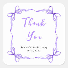 Sticker Carré Purple Coquette Ruban Anniversaire Merci de fête